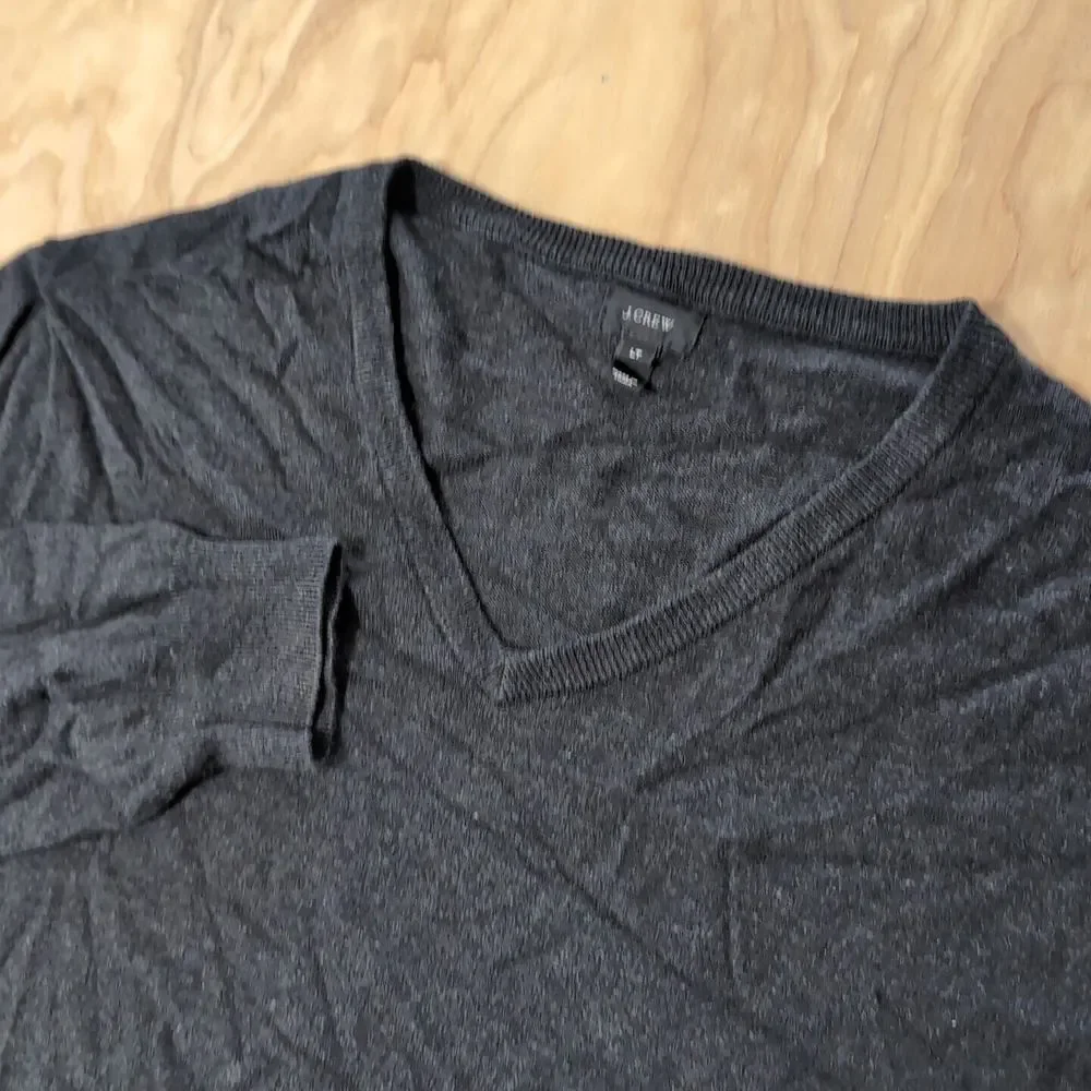 J Crew Mens LT Cashmere Blend Long‎ Sleeve Crewneck Pullover Sweater Black/Gray